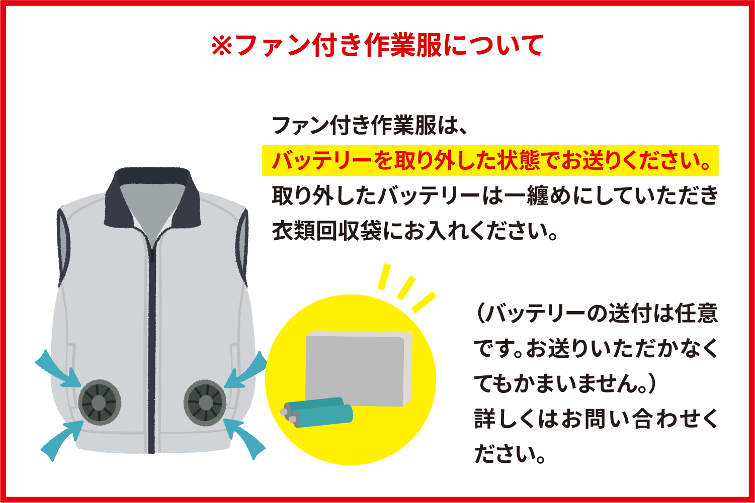 作業服回収ガイド ファン付き作業服